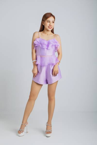 Sheer Ruffled Camisole & Pleated Shorts