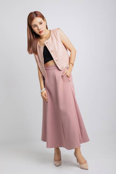 Sleek Leather Sleeveless Top & Flared Skirt