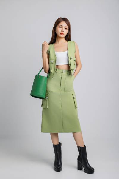 Tailored Pocket Vest & High-Waisted Skirt