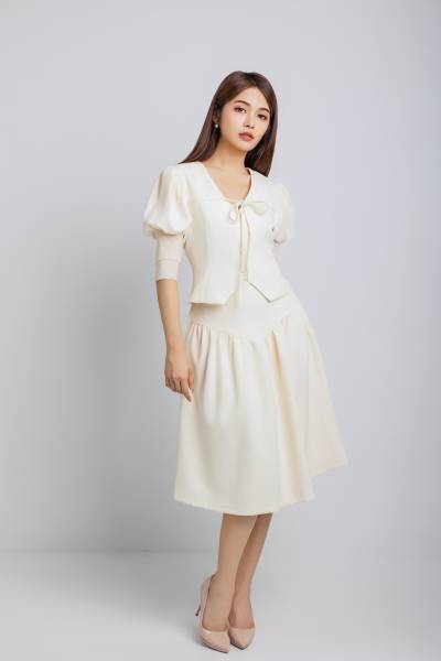 Puff Sleeve Blouse & Gathered Yoke Skirt