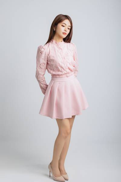 Embroidered Eyelet Blouse & Pleated Skirt