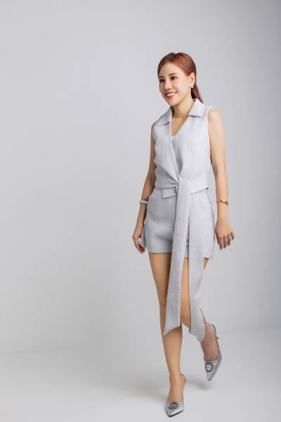 Layered-Effect Overall Top & Tailored Shorts