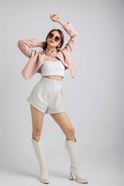 Zipped Edge Leather Jacket & Shorts (Blush)