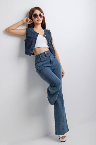 Classic Sleeveless Denim Vest & Retro Denim Pants (Denim Blue)