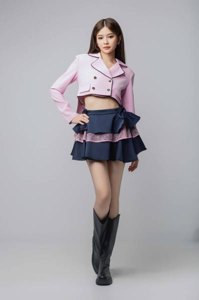 Double- breasted Cropped Blazer with Skirt