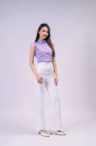 Glitter Collar Sleeveless Top with Long Pants
