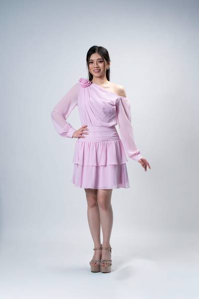 Rose Accent Chiffon Midi Dress