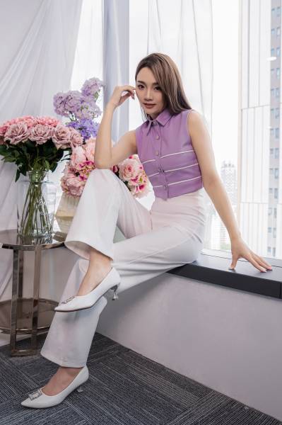 Glitter Collar Sleeveless Top with Long Pants