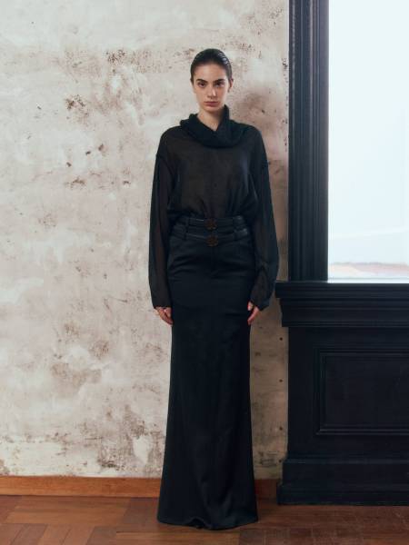 Sheer Turtleneck Fringe Top