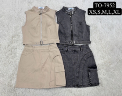 Cargo Denim Black Top & Skirt