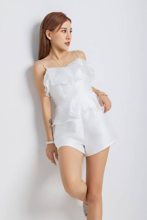 Sheer Ruffled Camisole & Pleated Shorts