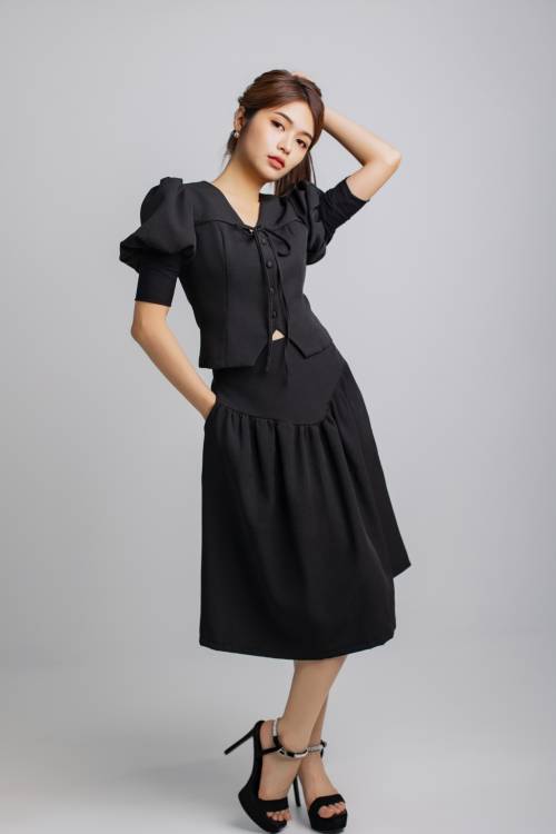 Puff Sleeve Blouse & Gathered Yoke Skirt