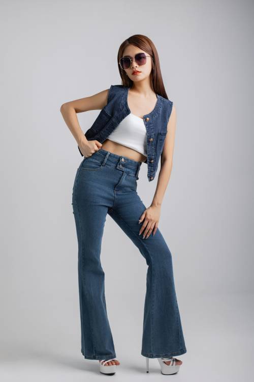 Classic Sleeveless Denim Vest & Retro Denim Pants (Denim Blue)